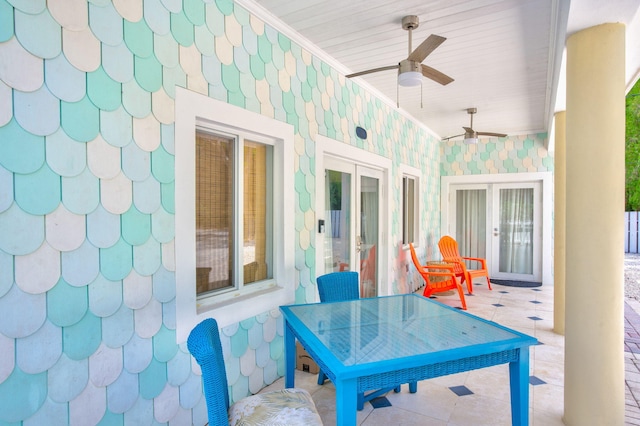 view of patio with french doors and a ceiling fan