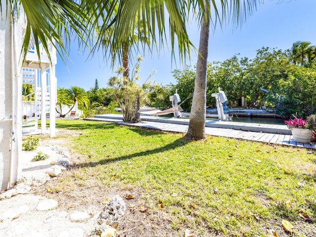 view of yard with a boat dock