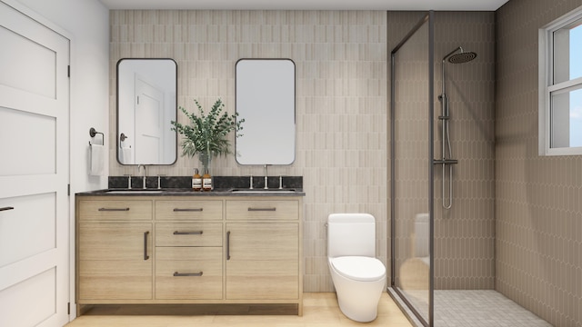 30 Key Haven Rd, Key Haven, FL 33040 - bathroom with a stall shower, tile walls, double vanity, and toilet
