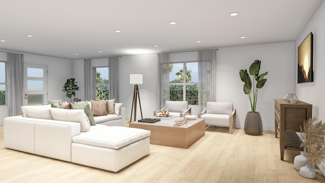 living room with plenty of natural light and light wood-type flooring