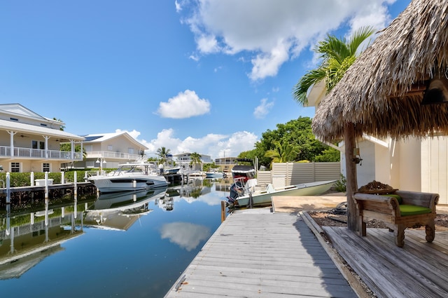 dock area featuring a water view