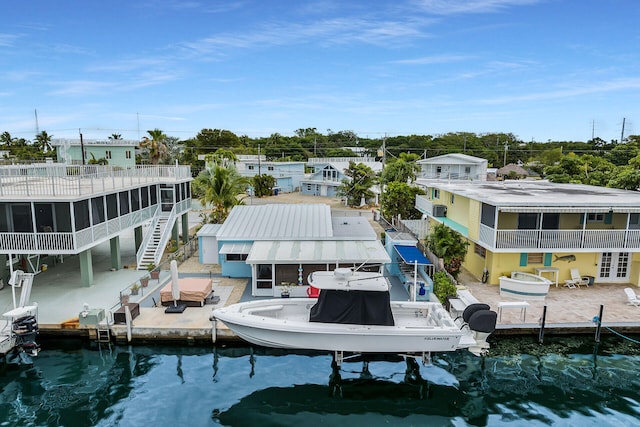 dock area with a water view