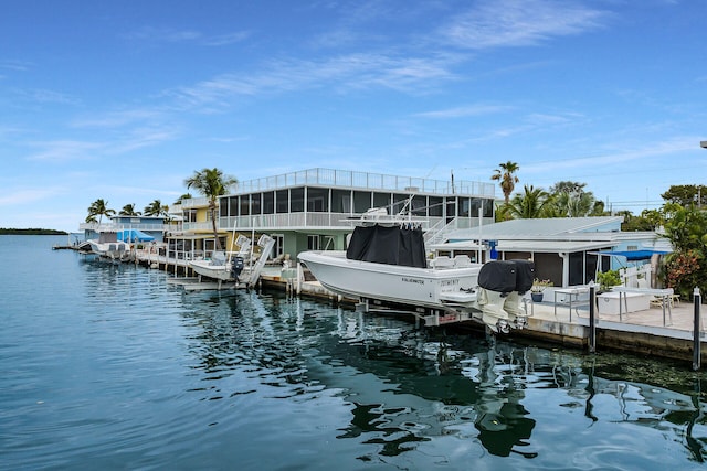 dock area featuring a water view