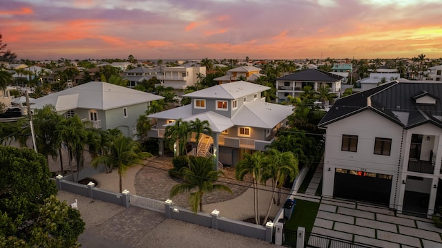 view of aerial view at dusk