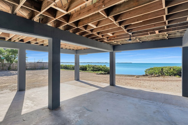 view of patio / terrace with a water view