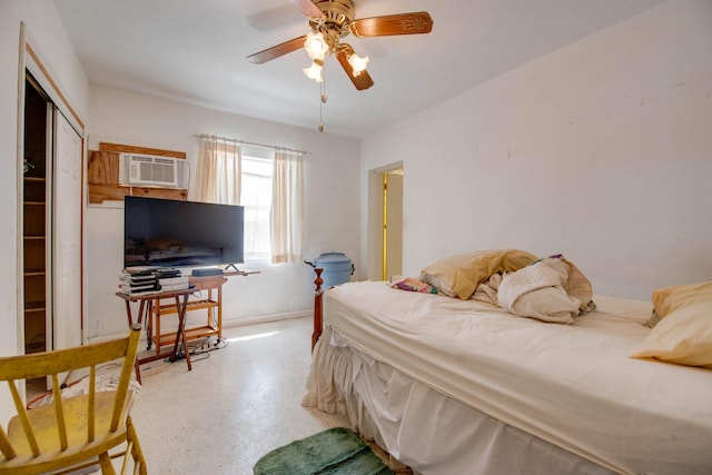 3746 Paula Ave, Key West, FL 33040 - bedroom with a wall mounted AC, finished concrete flooring, baseboards, and ceiling fan