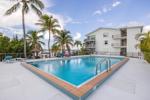 view of swimming pool with a patio area