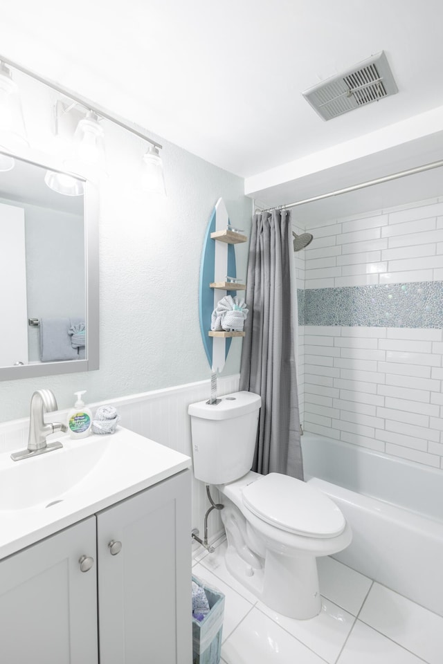 full bathroom featuring vanity, toilet, and shower / bath combo with shower curtain