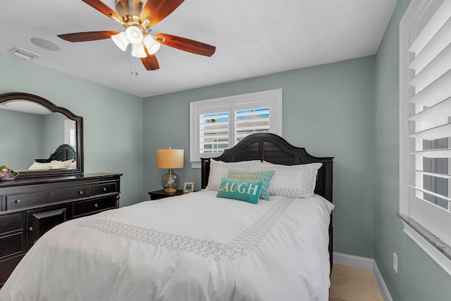 bedroom featuring ceiling fan