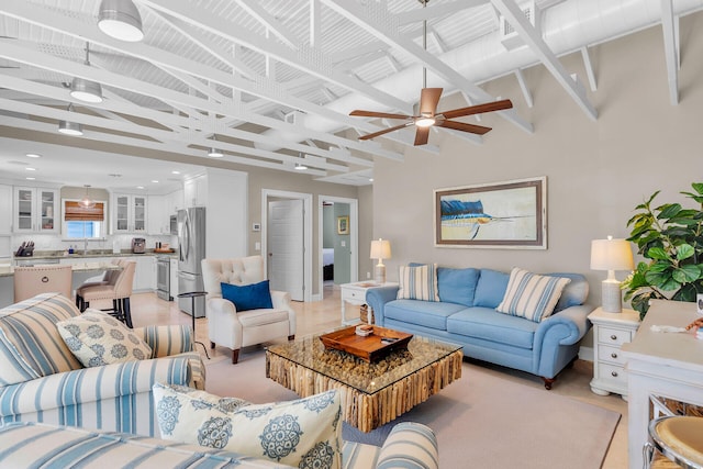 living room featuring ceiling fan