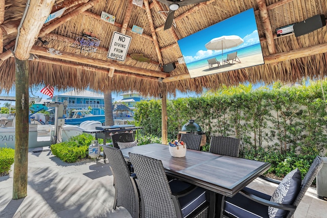 view of patio with a gazebo and ceiling fan