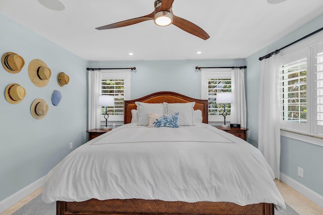 bedroom featuring ceiling fan