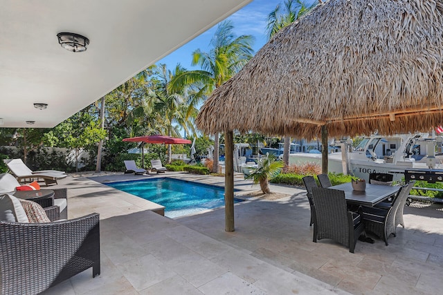 view of pool featuring a gazebo and a patio area