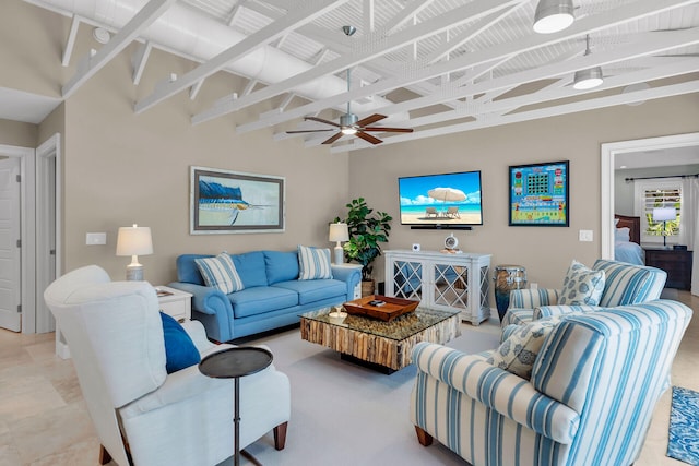 living room with ceiling fan