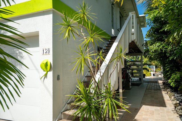 view of home's exterior with stucco siding