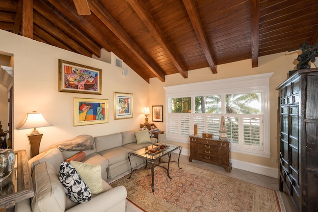 18 Hilton Haven Road, Key West, FL 33040 - tiled living room with vaulted ceiling with beams and wooden ceiling