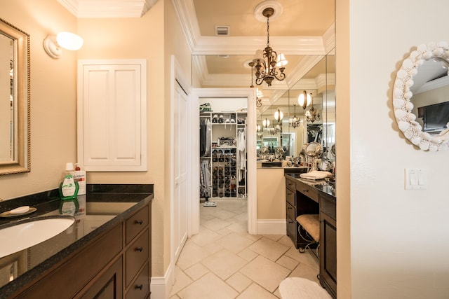 18 Hilton Haven Road, Key West, FL 33040 - bathroom featuring crown molding, vanity, and an inviting chandelier
