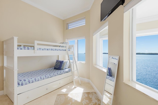 57 Garden Cove Dr, Key Largo, FL 33037 - bedroom with crown molding and a water view