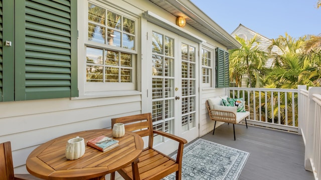 balcony featuring french doors