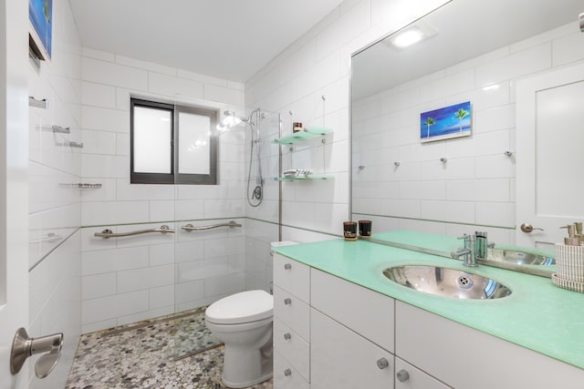 1511 S Street, Key West, FL 33040 - bathroom featuring tile walls, vanity, toilet, and tiled shower