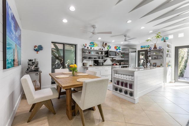 1511 S Street, Key West, FL 33040 - dining area featuring recessed lighting, ceiling fan, and light tile patterned floors