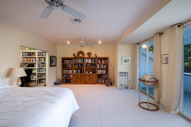 81250 Overseas Hwy Unit 2, Islamorada, FL 33036 - bedroom with carpet floors, crown molding, access to outside, and recessed lighting