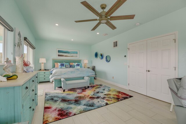 bedroom with a closet and ceiling fan