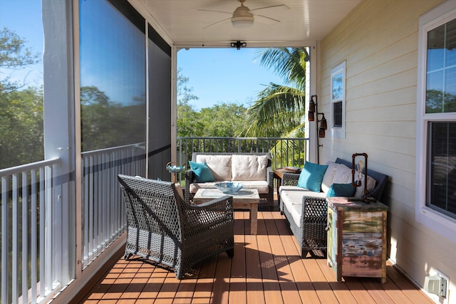 exterior space featuring ceiling fan