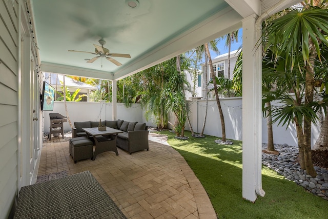 view of patio / terrace featuring an outdoor hangout area and ceiling fan