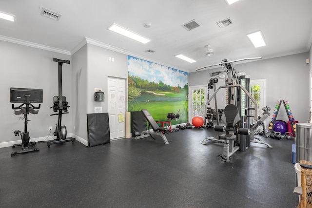 exercise room with crown molding