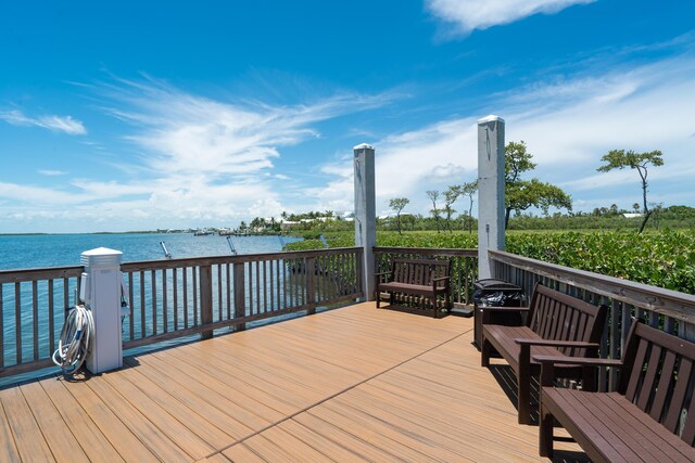 deck featuring a water view