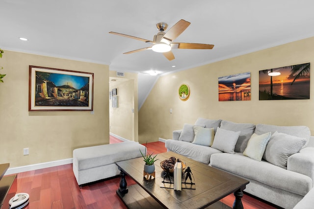 3314 Northside Dr Unit 86, Key West, FL 33040 - living room featuring ceiling fan, wood finished floors, baseboards, ornamental molding, and recessed lighting