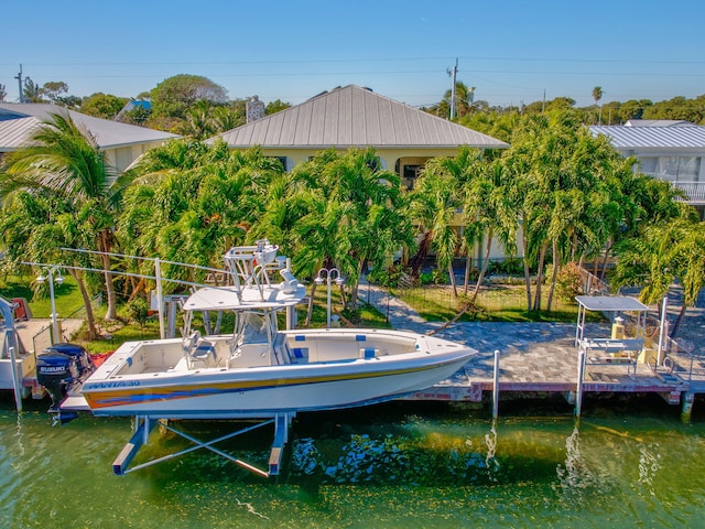 view of dock featuring a water view