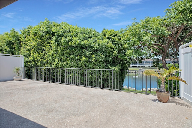 view of patio / terrace with a water view