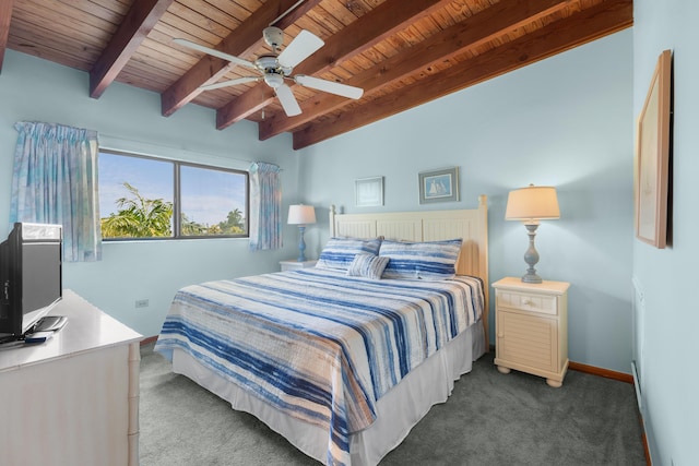 1133 W Ocean Dr Unit 2, Key Colony, FL 33051 - bedroom featuring beam ceiling, carpet floors, wood ceiling, baseboards, and ceiling fan