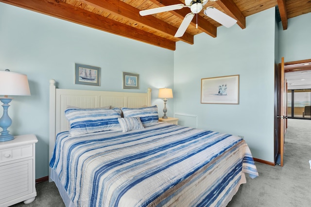 1133 W Ocean Dr Unit 2, Key Colony, FL 33051 - carpeted bedroom with baseboards, beamed ceiling, ceiling fan, and wooden ceiling