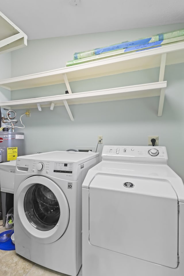 laundry area with water heater and independent washer and dryer