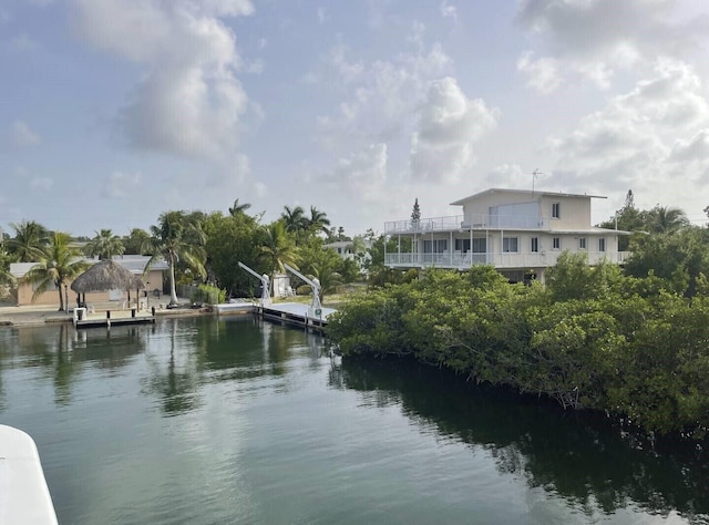 property view of water with a boat dock