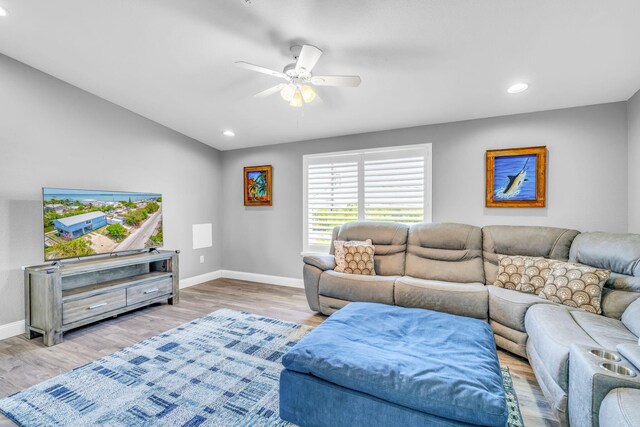 25081 Overseas Hwy, Summerland, FL 33042 - living area with baseboards, recessed lighting, a ceiling fan, and wood finished floors