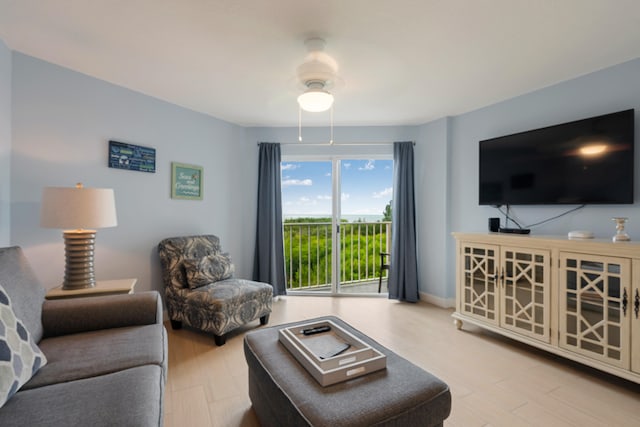 500 Burton Dr Unit 5307, Key Largo, FL 33070 - living room featuring wood finished floors and a ceiling fan