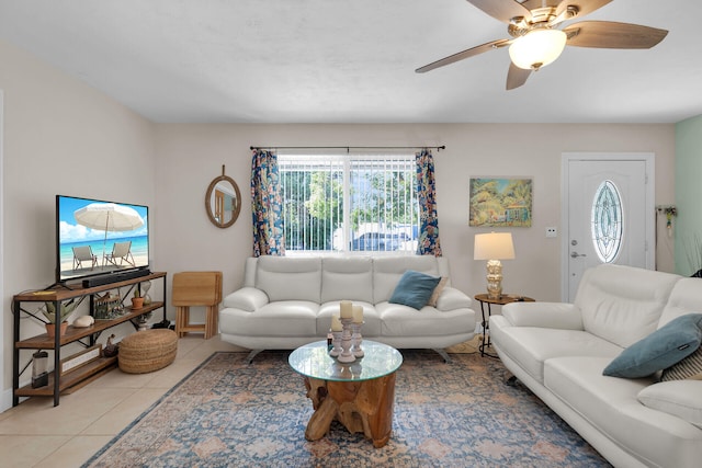 634 Ponce De Leon Blvd, Key Largo, FL 33037 - living room with light tile patterned flooring and ceiling fan