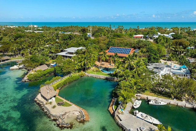 aerial view with a water view