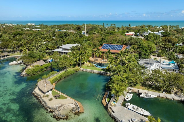 aerial view with a water view