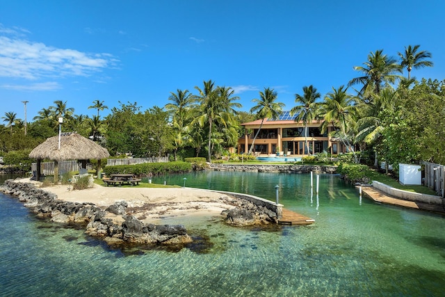 view of water feature with a gazebo