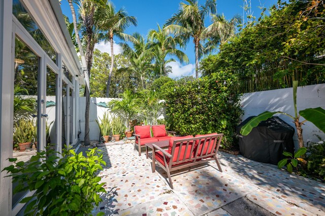 view of patio featuring an outdoor hangout area and grilling area