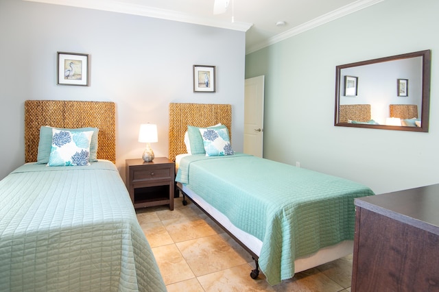 tiled bedroom with crown molding