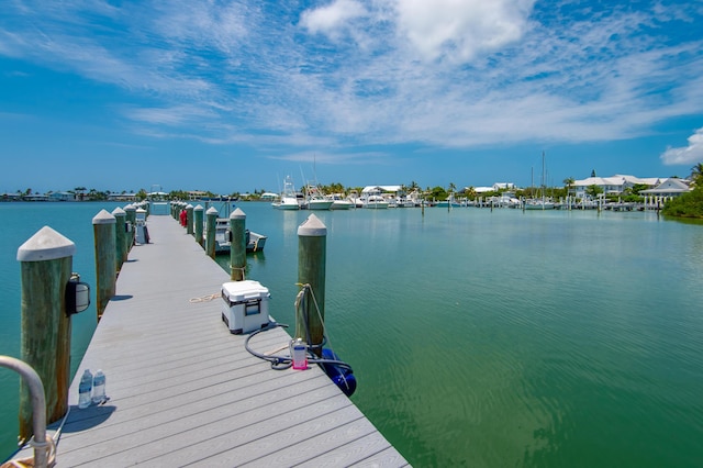 view of dock with a water view