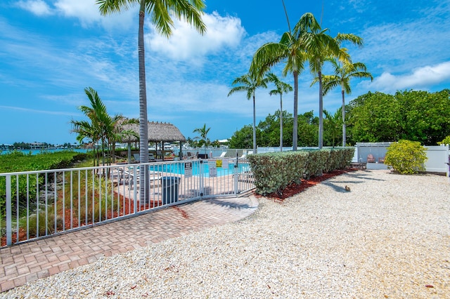 view of pool featuring a gazebo and a patio area