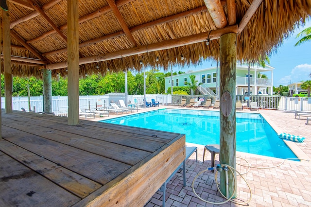 view of swimming pool with a gazebo