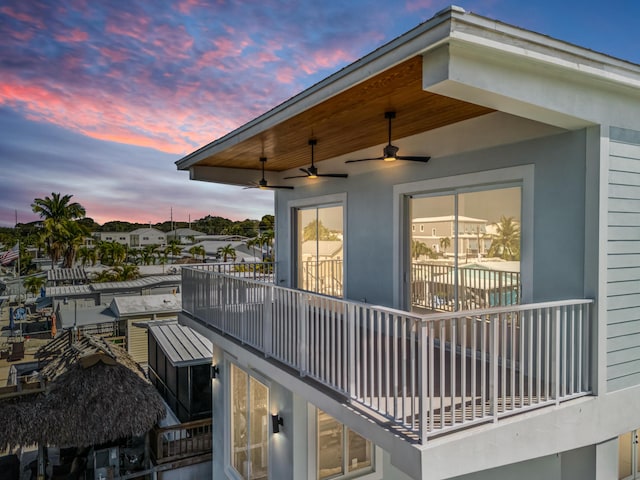 exterior space featuring ceiling fan